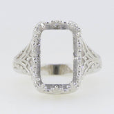 Sterling Silver Semi Mount Ring Setting Emerald OCT 16X10mm Art Deco Vintage Style - Syzjewelry